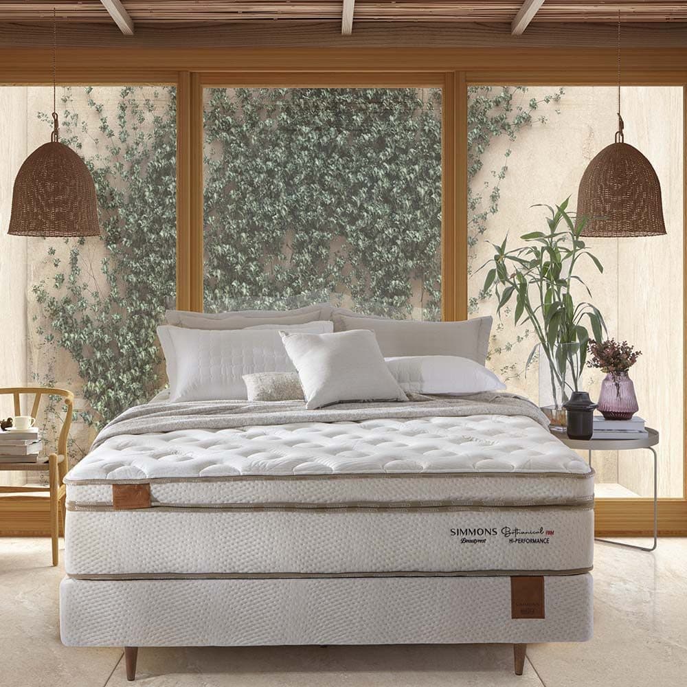 Conjunto Cama Box e Colchão Simmons Bamboo Origem Bothanical Firm Série 4 — Firm — Série 4 — firmeza Firme