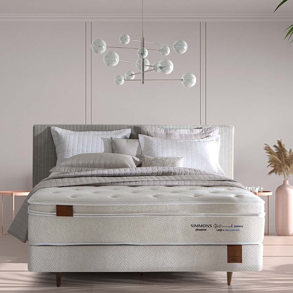 Conjunto Cama Box e Colchão Simmons Bamboo Bothanical Moderate Série 4 — Moderate — Série 4 — firmeza Moderate