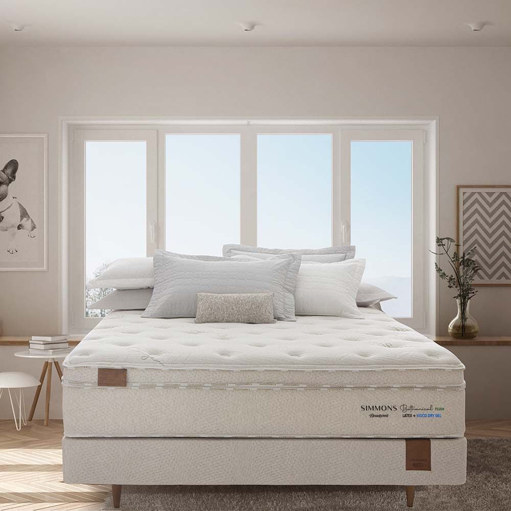 Conjunto Cama Box e Colchão Simmons Bamboo Origem Bothanical Plush Série 4 — Plush — Série 4 — firmeza Plush