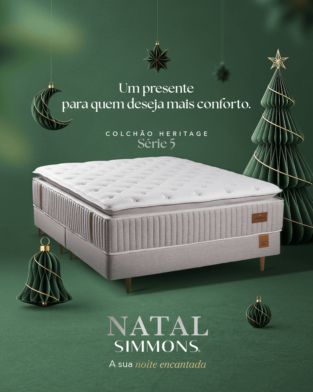 Colchão Simmons Heritage Série 5 — arte de Natal: um presente para quem deseja mais conforto