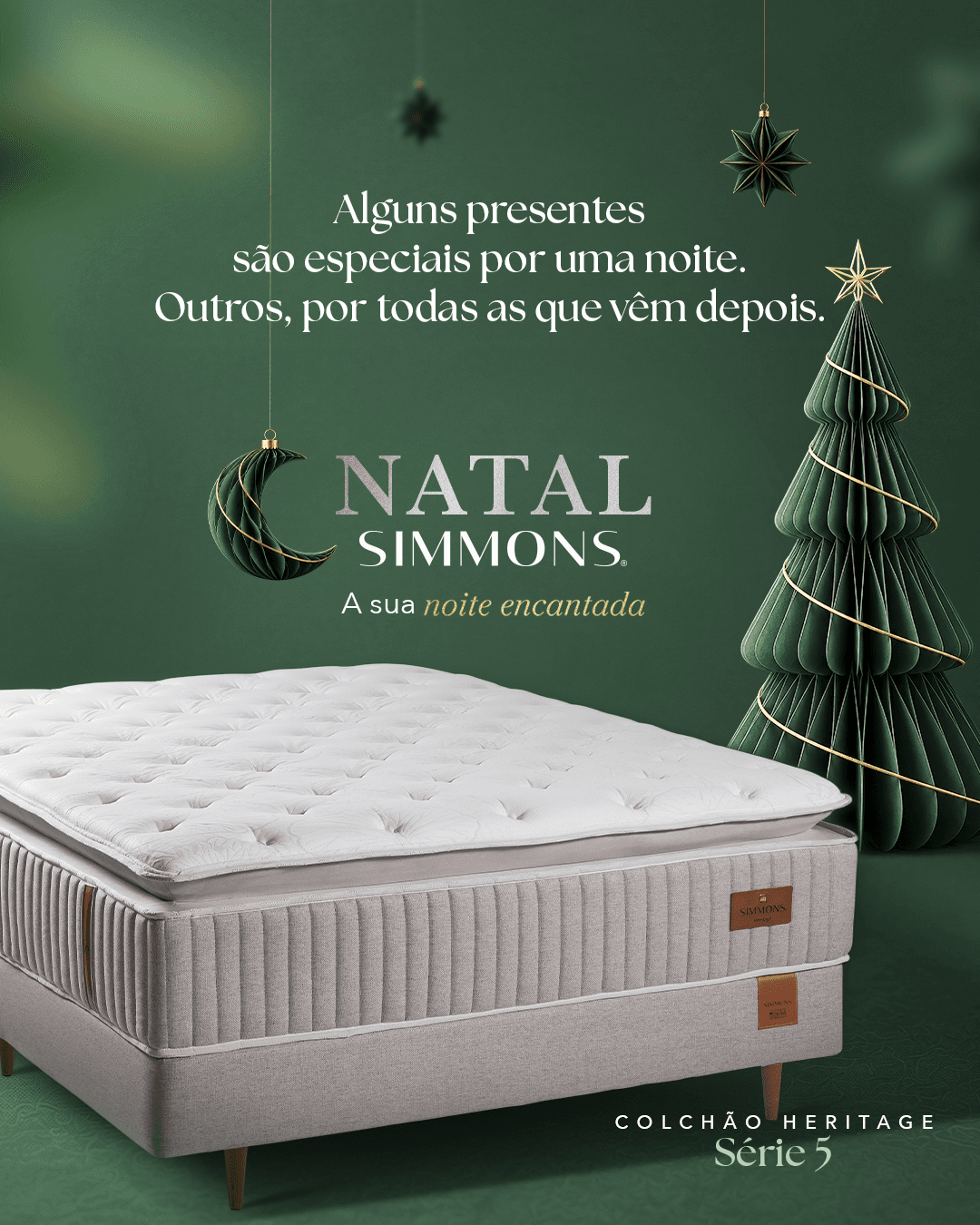 Arte Natal Simmons: alguns presentes são especiais por uma noite, outros por todas as que vêm depois. Colchão Heritage Série 5.